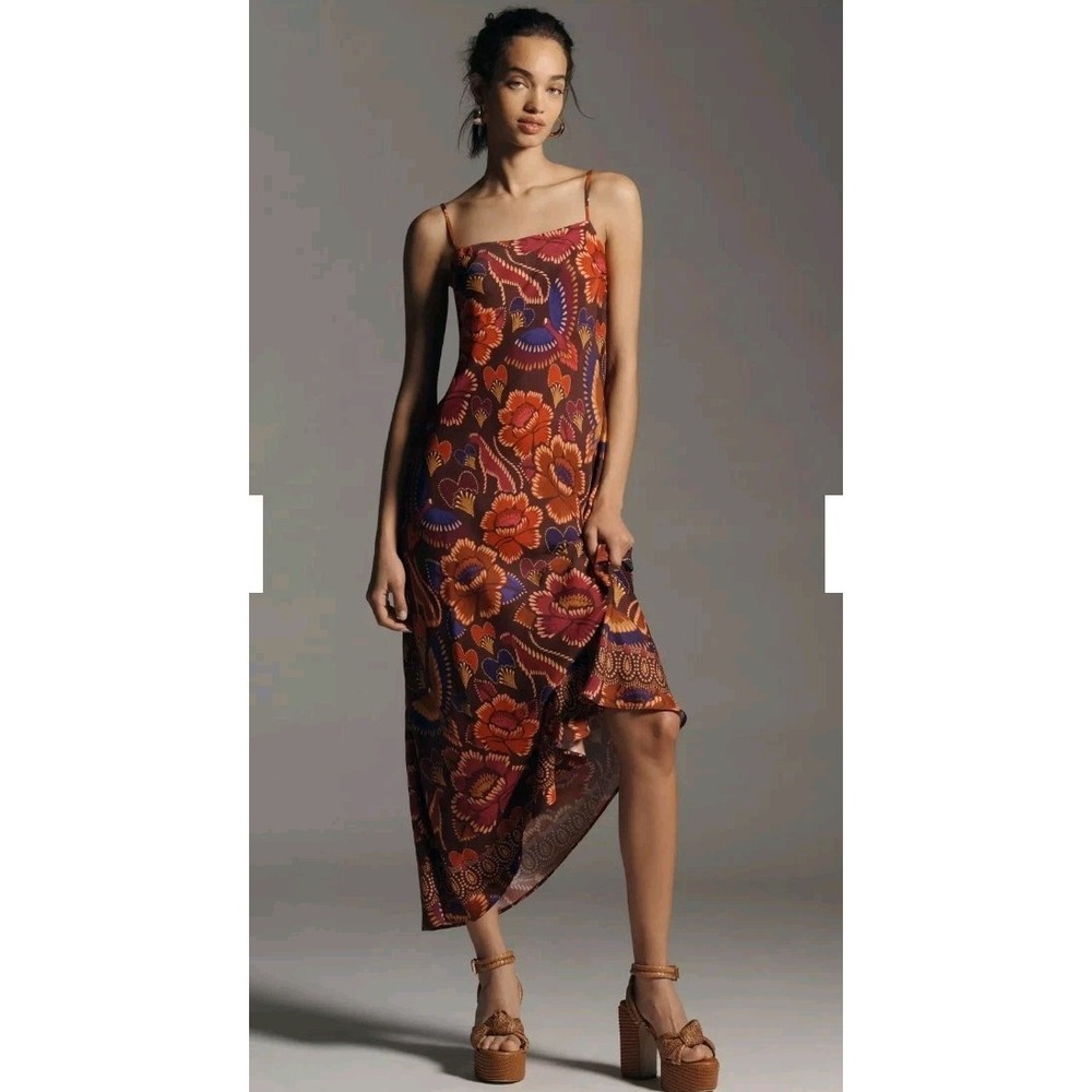 NEW Farm Rio x Anthropologie Sleeveless Cowl-Neck Slip Midi Dress Size Large